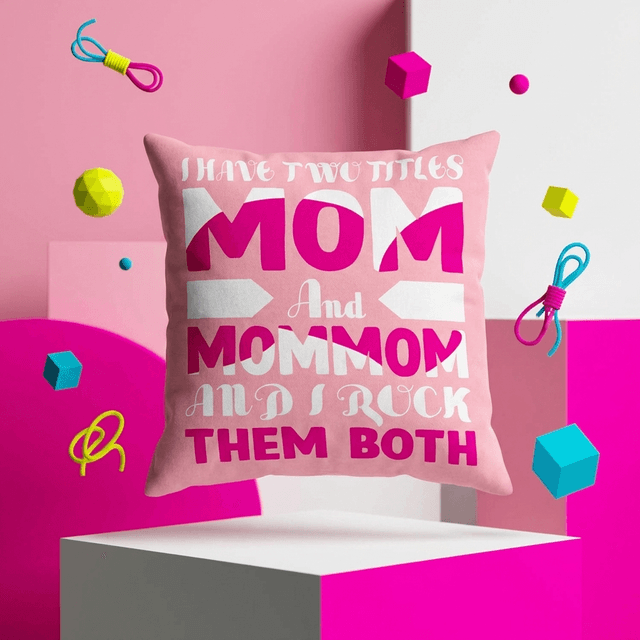 Double Sided Mom & MomMom Throw Pillow Cute Gift for Grandma for Mother's Day & Birthdays