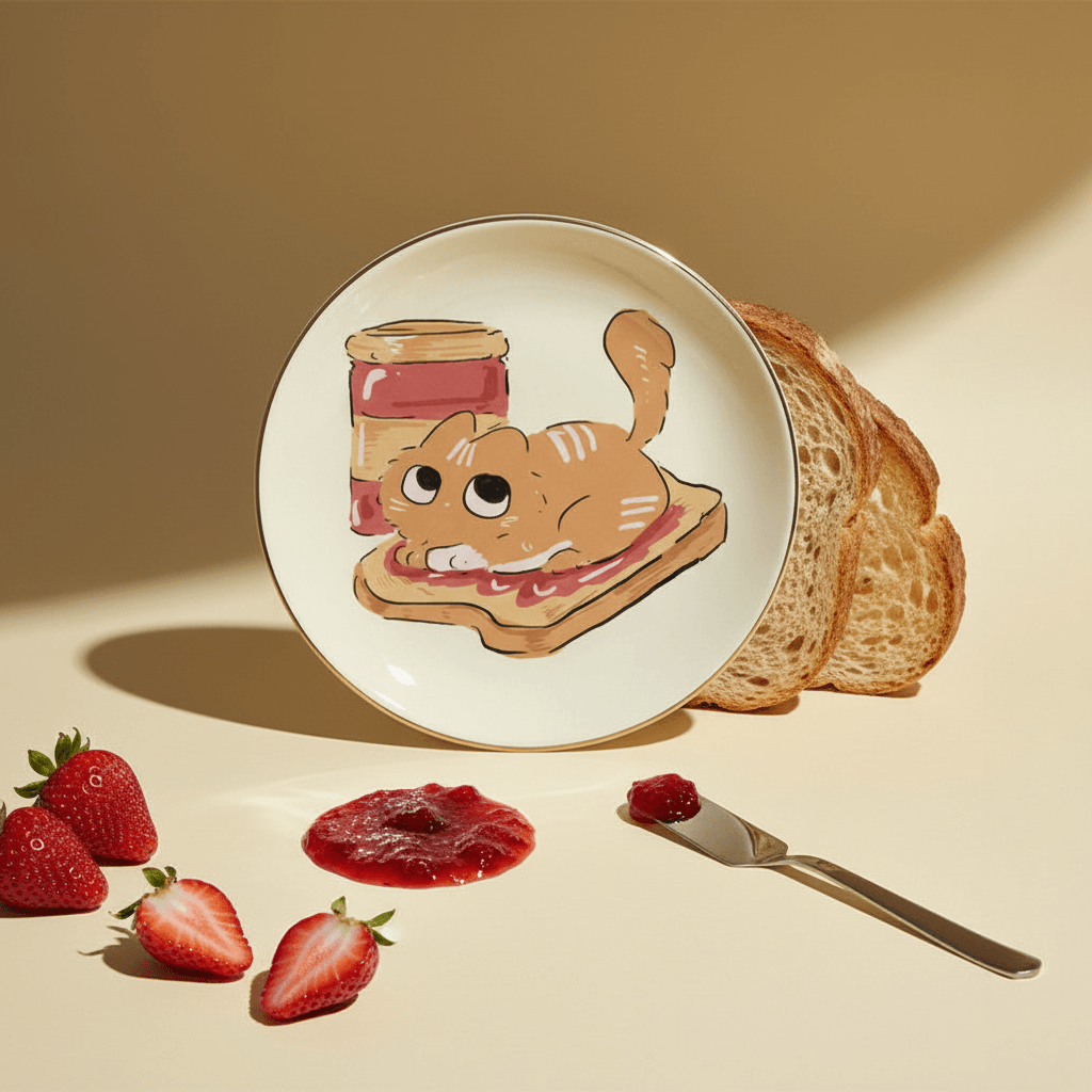 Cute Toast Cat Round Ceramic Jewelry Tray for Cat Lovers Birthday & Housewarming Gifts