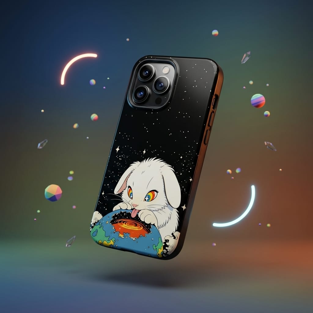 Cute Space Bunny Print Magnetic Phone Case Fun Gift for Anime Fans Birthday Holiday