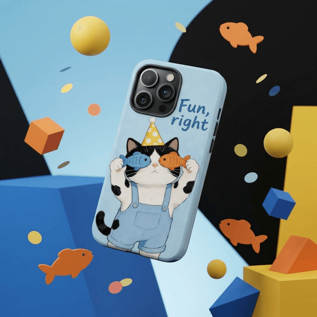 Cute Fish Holding Cat Magnetic Phone Case for Animal Lovers Birthday & Holiday Gifts