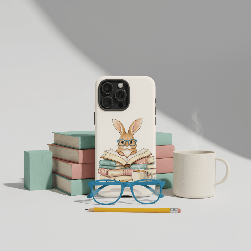 Cute Reading Bunny Magnetic iPhone Case for Book Lovers Birthday Holiday Gifts