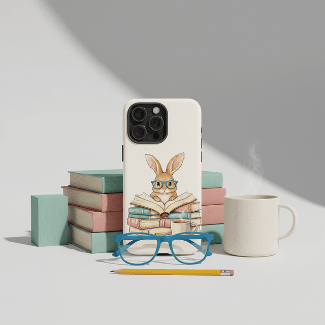 Cute Reading Bunny Magnetic iPhone Case for Book Lovers Birthday Holiday Gifts