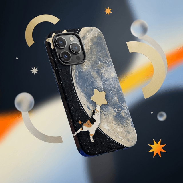 Cute Space Cat Moon Star Magnetic Phone Case for Cat Lovers Birthday Holiday Gifting