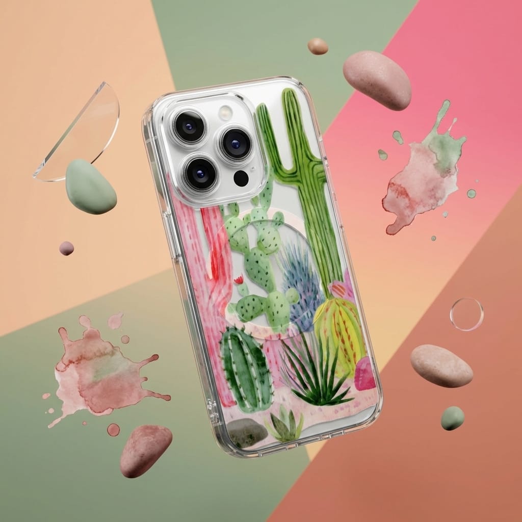 Personalized Watercolor Cacti Magnetic iPhone Case | Custom Gift for Plant Lovers - 1