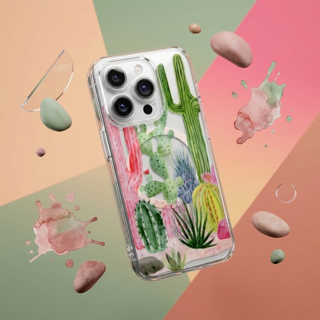 Personalized Watercolor Cacti Magnetic iPhone Case | Custom Gift for Plant Lovers