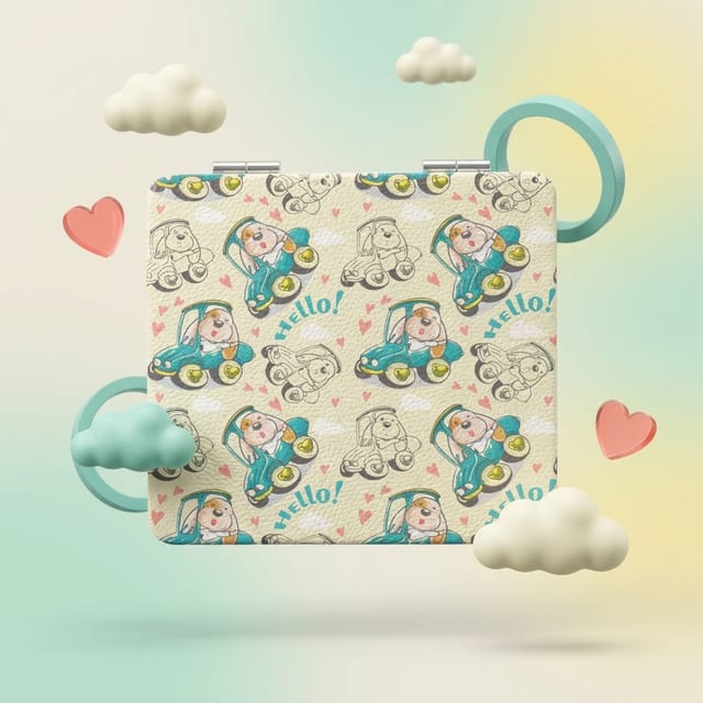 Cute Puppy Print Square Pocket Makeup Mirror, Perfect for Gifting & Daily Use
