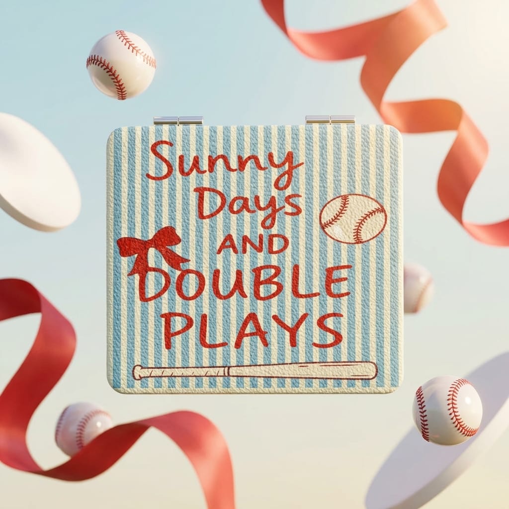 Baseball Themed Square Pocket Makeup Mirror for Sports Fans Game Day & Birthday Gifts