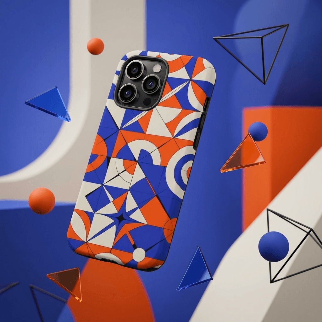 Retro Blue Orange Geometric Magnetic Phone Case for Holiday Birthday Gifting Occasions