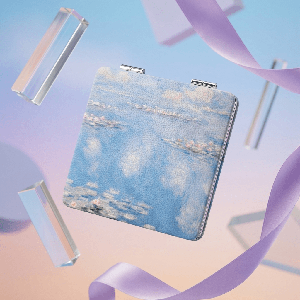 Monet Water Lilies Square Pocket Makeup Mirror for Gifting, Bridesmaids & Daily Use