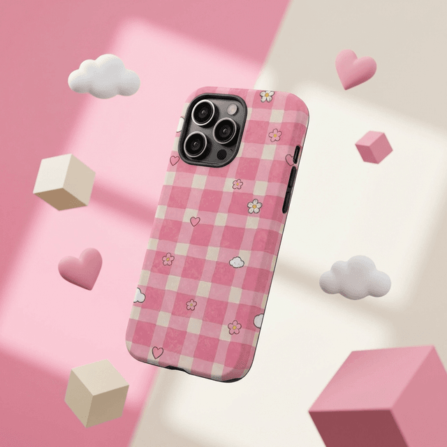 Pink Gingham Magnetic Phone Case | Gift for Her, Mom & Friends