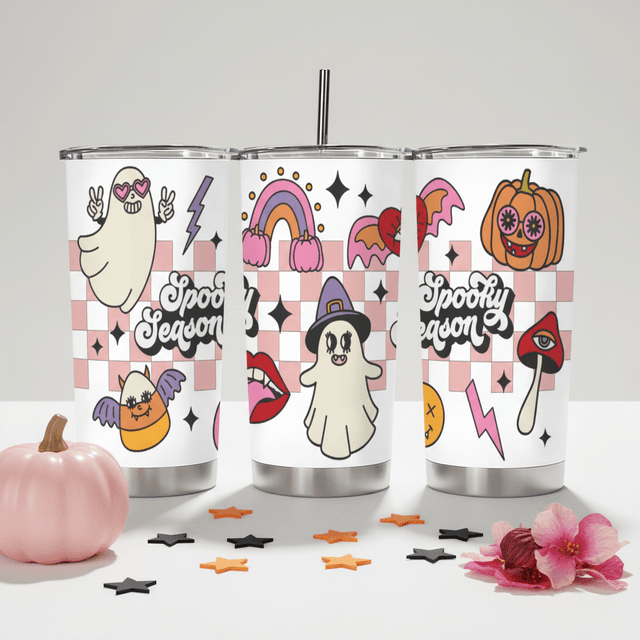 Retro Cute Spooky Season Halloween Stainless Steel Tumbler for Gifting & Daily Use