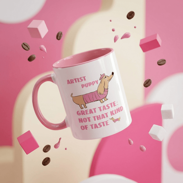Artist Puppy Pink Accent Mug | 11oz Ceramic Coffee Cup - Add Photo/Text, Perfect Gift for Dog Lovers & Artists