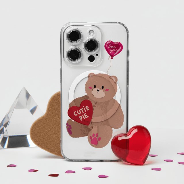 Cute Teddy Bear Clear MagSafe iPhone Case Valentine's Day Anniversary Gift for Her