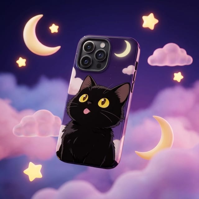 Cute Black Cat Moon Magnetic Phone Case Cat Lover Gift