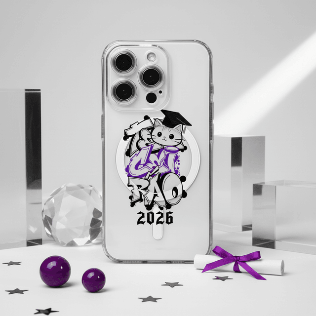 Custom Graduation Cat Magnetic Clear Phone Case - Personalized Year Gift for Graduates
