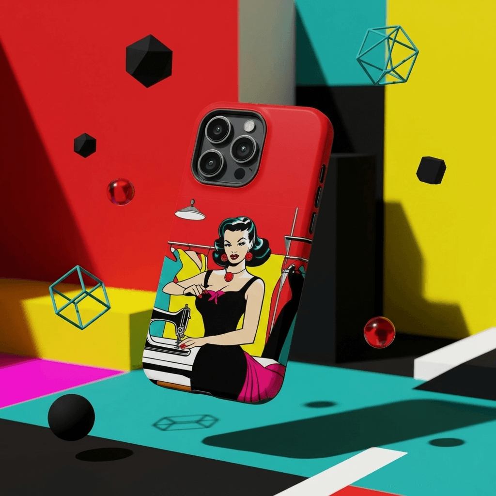 Retro Seamstress Pinup Magnetic iPhone Case for Sewing Lovers Birthday Gift