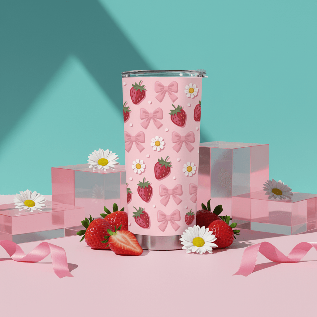 Cute Strawberry Bow Stainless Steel Travel Tumbler for Women Birthday & Bridesmaid Gift