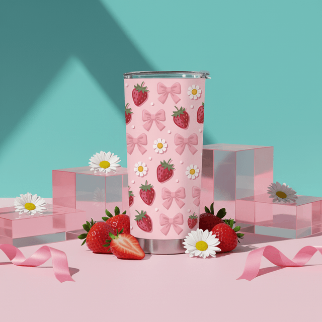 Cute Strawberry Bow Stainless Steel Travel Tumbler for Women Birthday & Bridesmaid Gift
