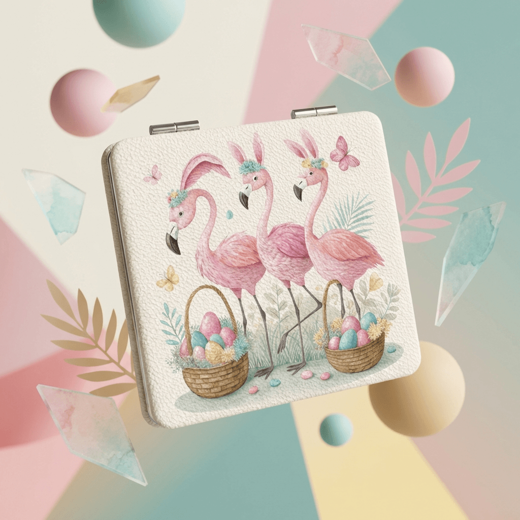 Cute Easter Flamingo Square Pocket Makeup Mirror Perfect Gift for Girls & Women