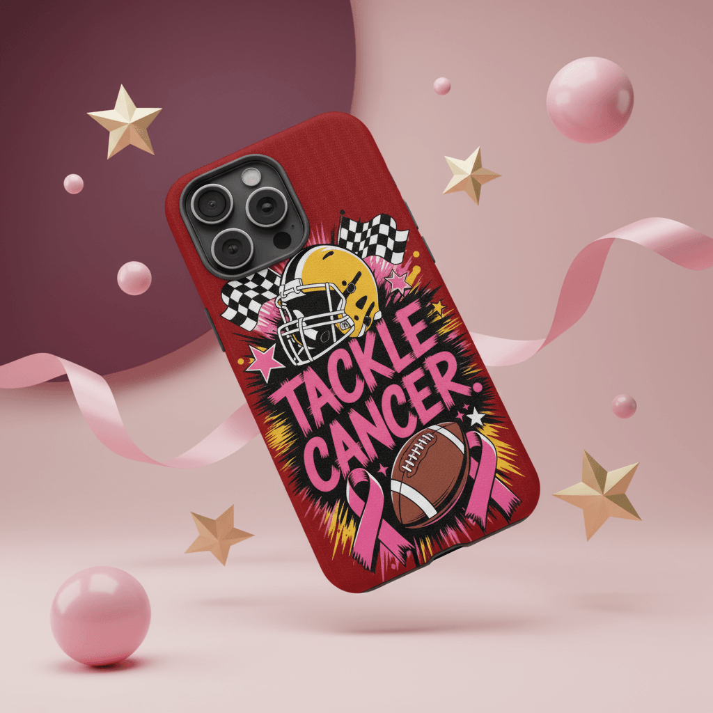 Tackle Cancer Magnetic Phone Case for Football Fans Breast Cancer Awareness Gift