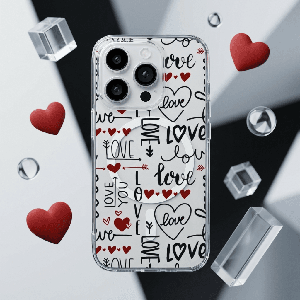 Love Print Clear MagSafe iPhone Case | Shockproof Romantic Cover for Valentine's Anniversary Gifting