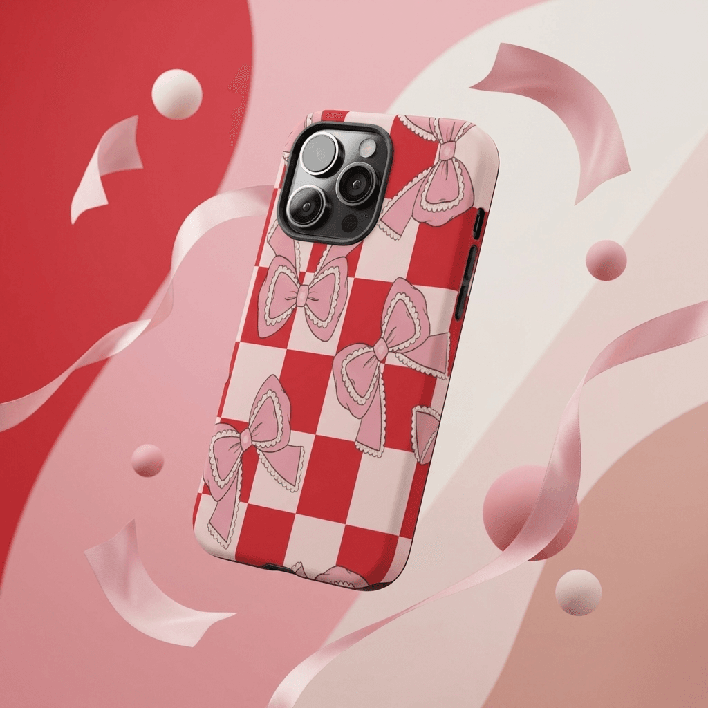 Cute Red Check Pink Lace Bow Magnetic Phone Case for Girlfriend Valentine Birthday Gifts