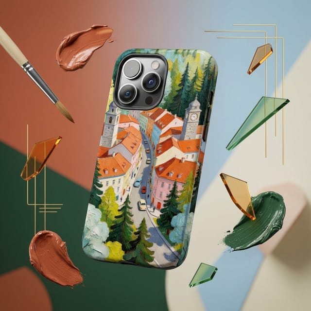 Scenic European Town Oil Painting Magnetic Phone Case for Gifting, Birthdays & Daily Use