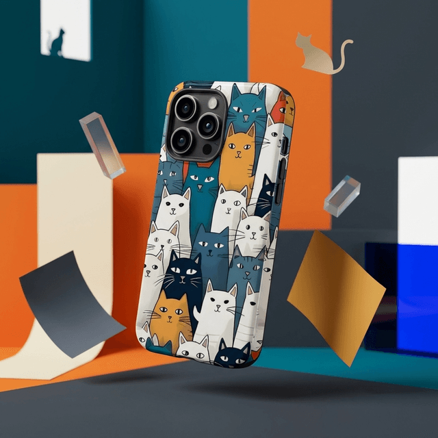 Cute Cartoon Cat Print Magnetic Phone Case for Cat Lovers Birthday Holiday Gifts