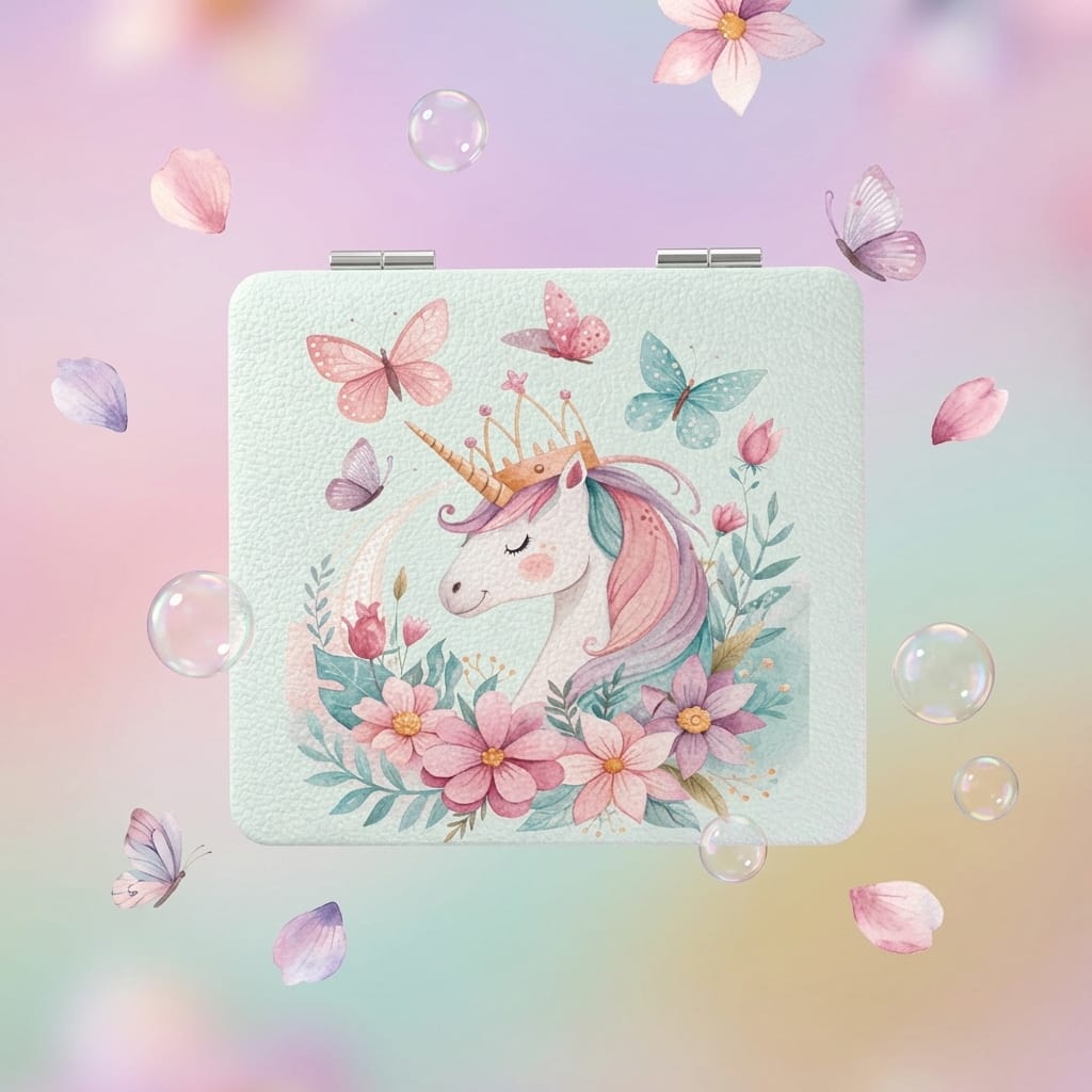 Cute Unicorn Square Pocket Makeup Mirror for Girls Birthday Bridesmaid Gifts