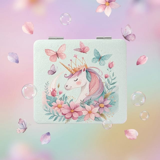 Cute Unicorn Square Pocket Makeup Mirror for Girls Birthday Bridesmaid Gifts