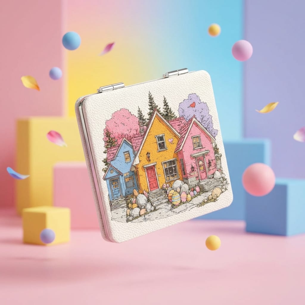 Cute Colorful Cottage Square Pocket Makeup Mirror for Women Birthday Bridesmaid Easter Gifts