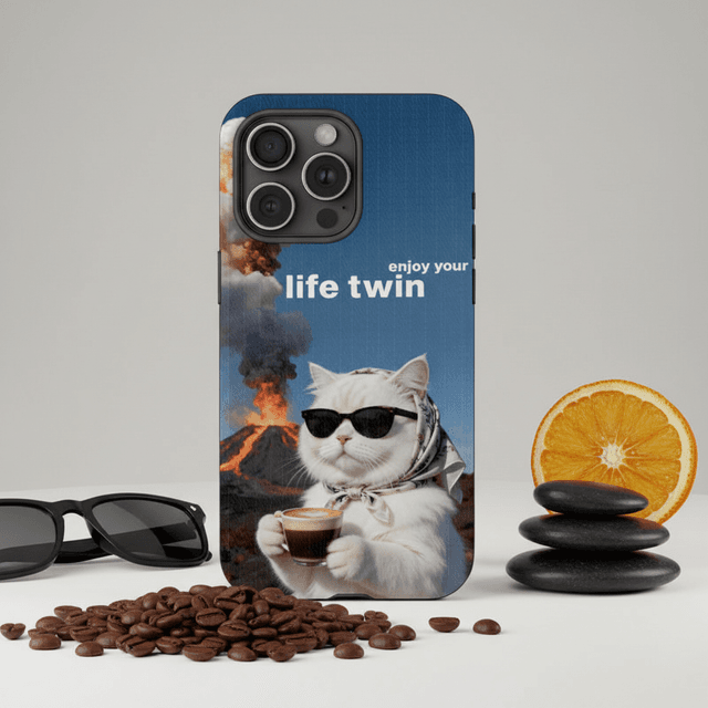 Cool Cat Volcano Print iPhone Case for Cat Lovers Friendship Gift