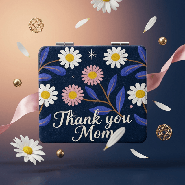 Thank You Mom Square Portable Pocket Makeup Mirror, Perfect Mother's Day Gift for Her