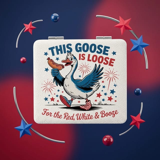 Funny Patriotic Goose Square Pocket Makeup Mirror 4th of July Gift for Holiday Party Goers