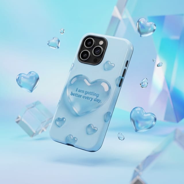 Cute Light Blue Heart Positive Affirmation Magnetic Phone Case for Gifting & Everyday Use