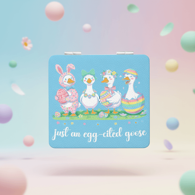 Cute Easter Egg-cited Goose Square Portable Pocket Makeup Mirror Gift for Her