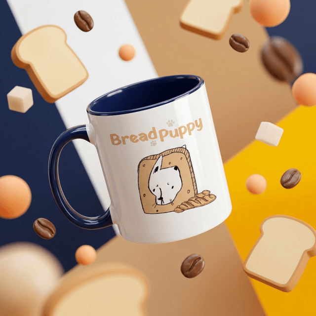 'Bread Puppy' Funny Accent Mug - Gift for Dog Lovers, 11oz Blue Inner Ceramic Coffee Cup