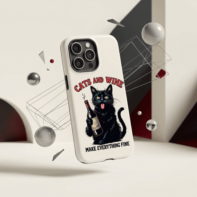 Cats and Wine Magnetic Phone Case for Cat Lovers Funny Birthday Gift for Women & Friends