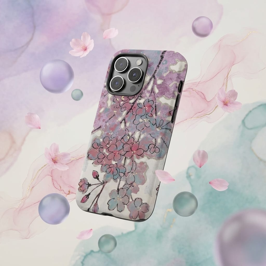 Personalized Cherry Blossom Art MagSafe iPhone Case - Custom Gift for iPhone 15/16/17 Series
