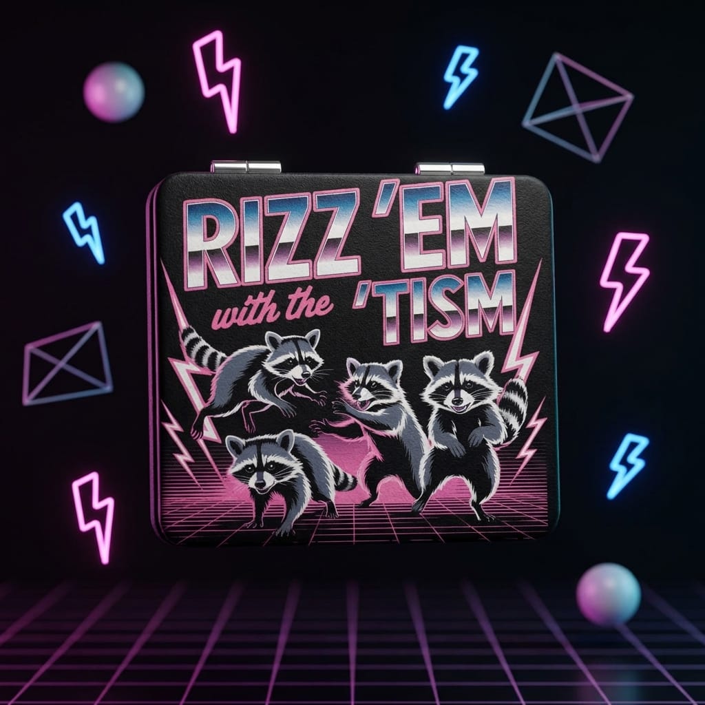 Rizz 'Em with the 'Tism Square Pocket Makeup Mirror Funny Neurodivergent Gift