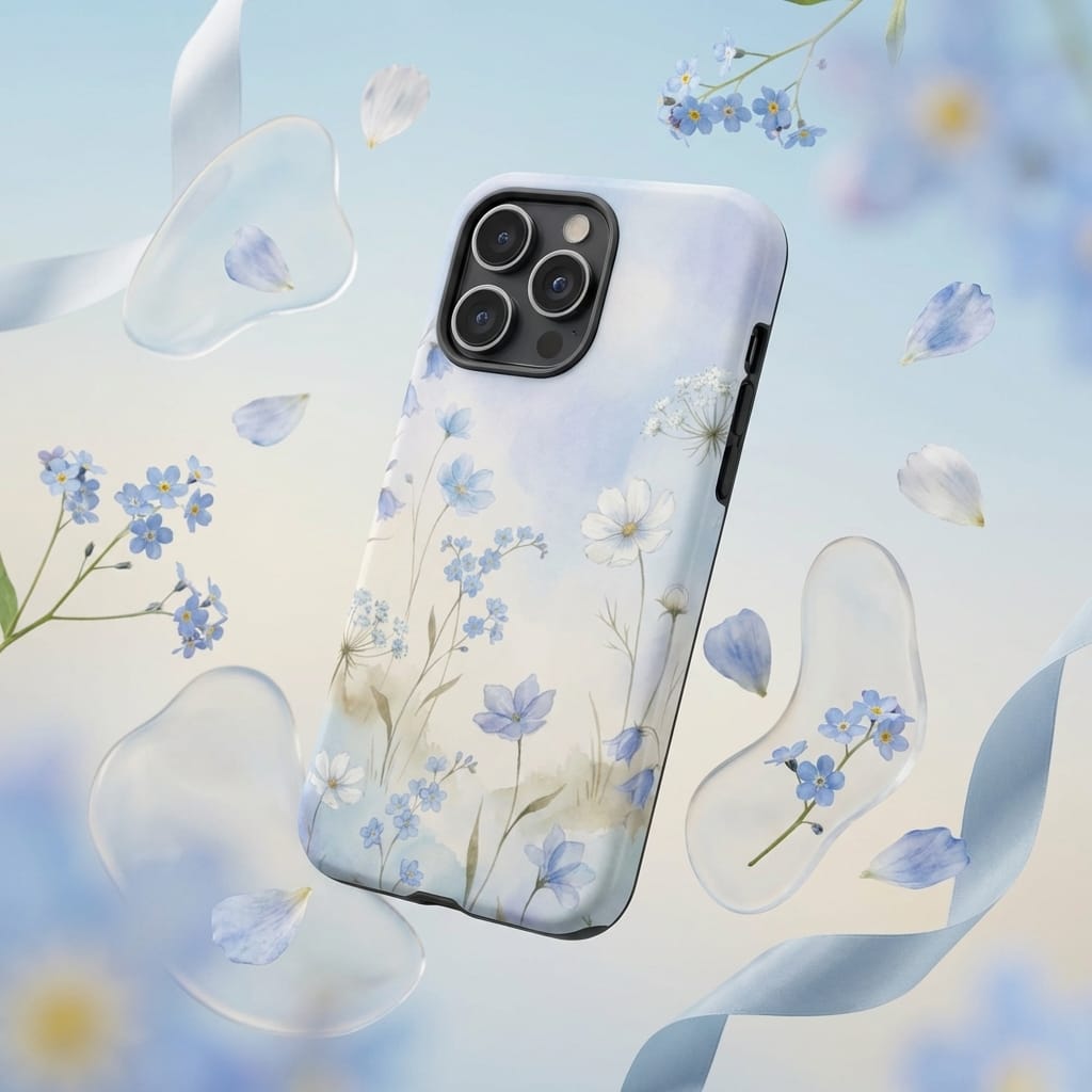 Custom Watercolor Blue Wildflower MagSafe Phone Case - Personalized Gift for iPhone 15/16/17 Series