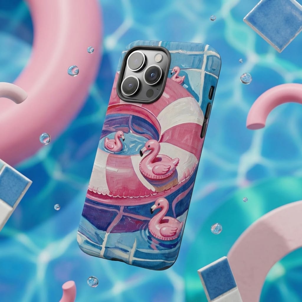 Pink Flamingo Pool Magnetic Phone Case Cute Summer Gift for Beach Lovers