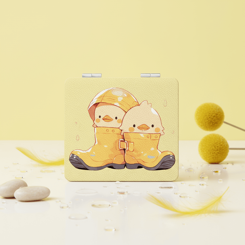 Cute Yellow Duck Square Pocket Makeup Mirror for Gifting, Travel and Daily Use