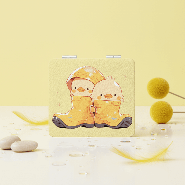Cute Yellow Duck Square Pocket Makeup Mirror for Gifting, Travel and Daily Use