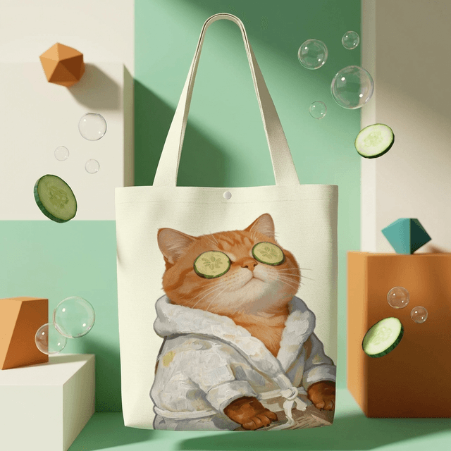 Spa Orange Cat Canvas Tote Bag for Cat Lovers Cute Birthday & Everyday Use Gift