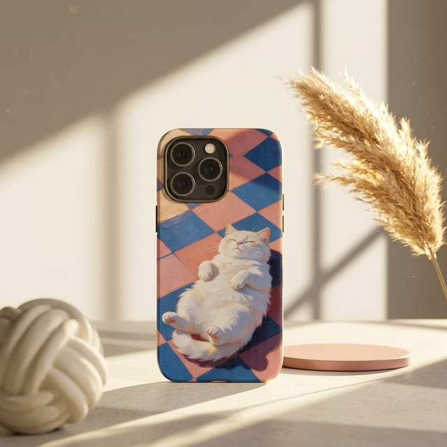 Sleepy White Cat Magnetic Phone Case for Cat Lovers Gift
