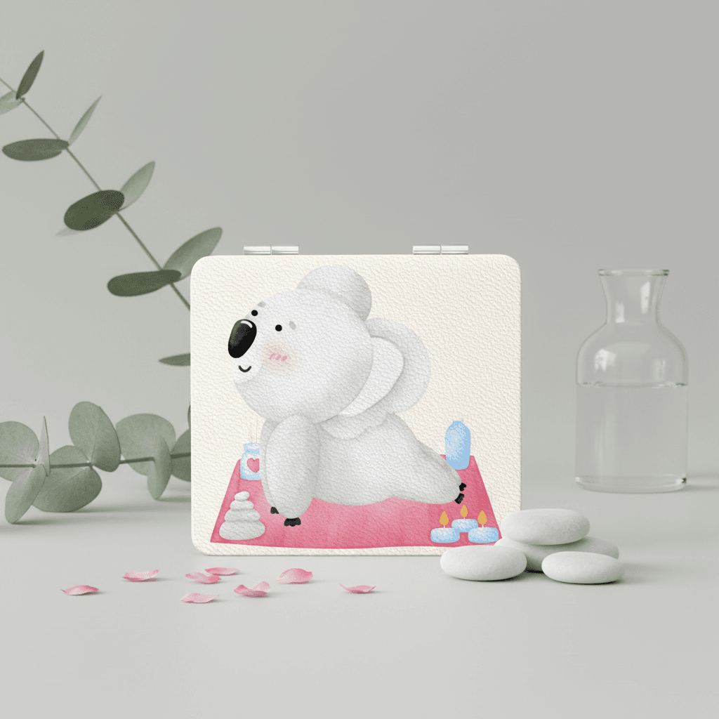 Cute Yoga Koala Square Pocket Makeup Mirror for Self Care, Birthday & Friend Gifting