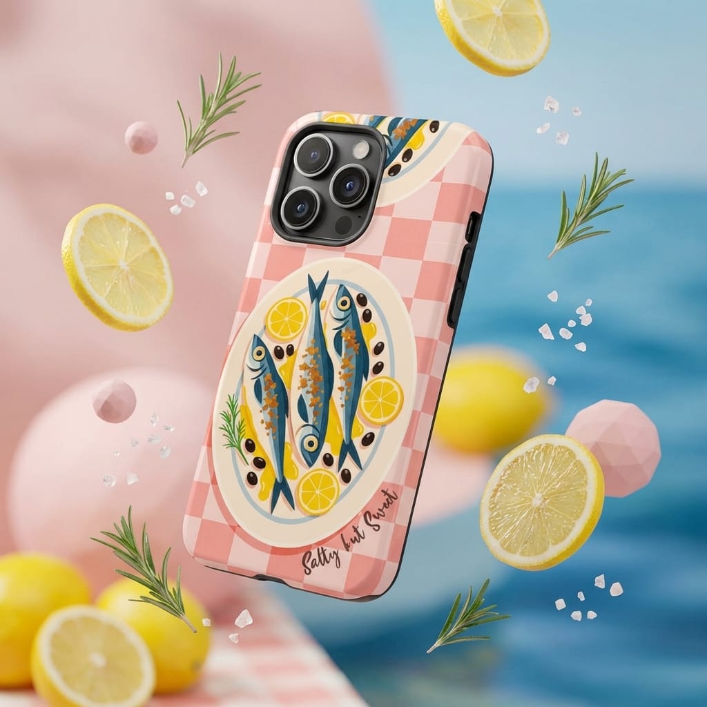 Cute Sardine Gingham Phone Case for Food Lovers Daily Use