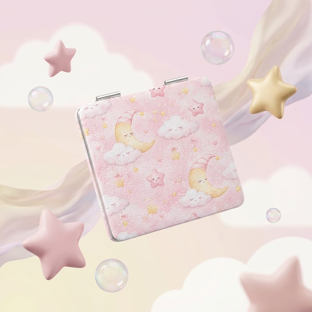 Cute Pink Square Pocket Makeup Mirror for Birthday Bridesmaid Gifts