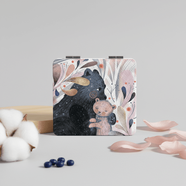 Cute Bear Parent & Child Square Pocket Makeup Mirror for Women Perfect Gift for Mothers Day Birthdays